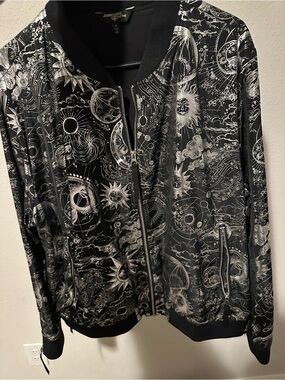 Johnny Was Black & White Celestial-Print Bomber Jacket